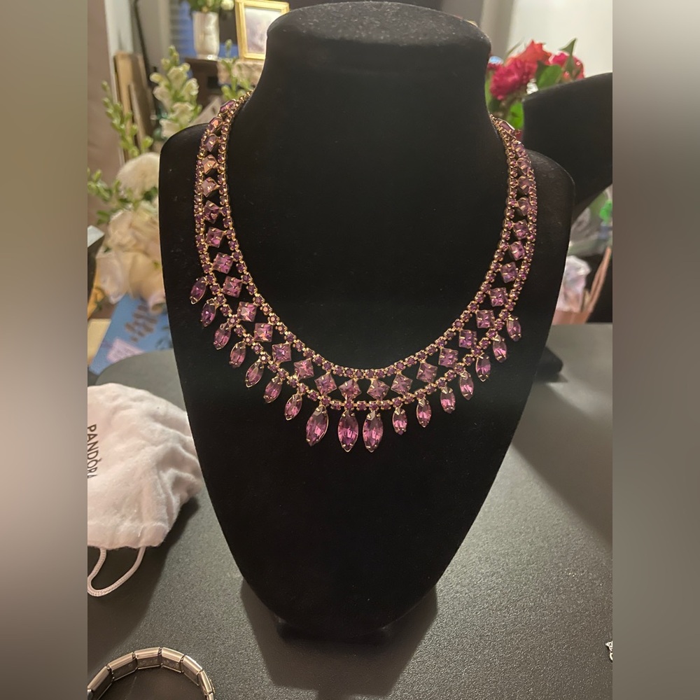 Elegant Vintage Purple Rinestone Choker Bib Necklace Statement EUC